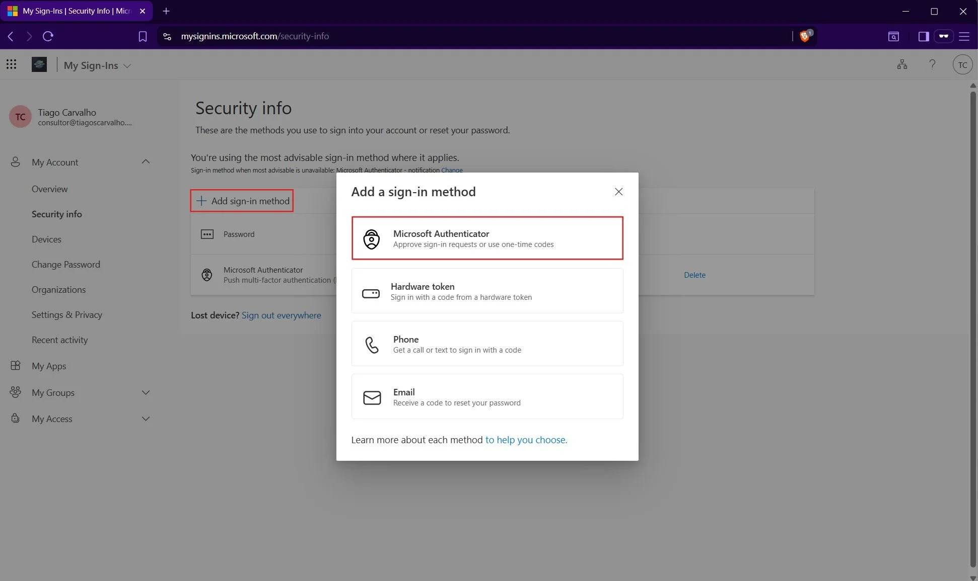 User security info portal