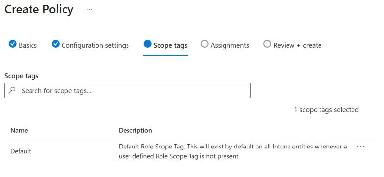 Scope tags step with the Default tag selected.